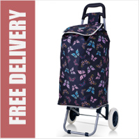Hoppa Limited Edition 2 Wheel Shopping Trolley Navy with Multi Butterfly Print